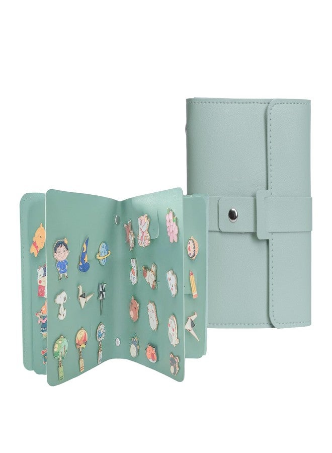 JCWPVA Enamel Pin Display Book - 4 Page Leather Travel Organizer for Collectors, Portable Lapel Pin Holder with Secure Storage, Compact Pin Trading Book (Sage Green) - Image 1
