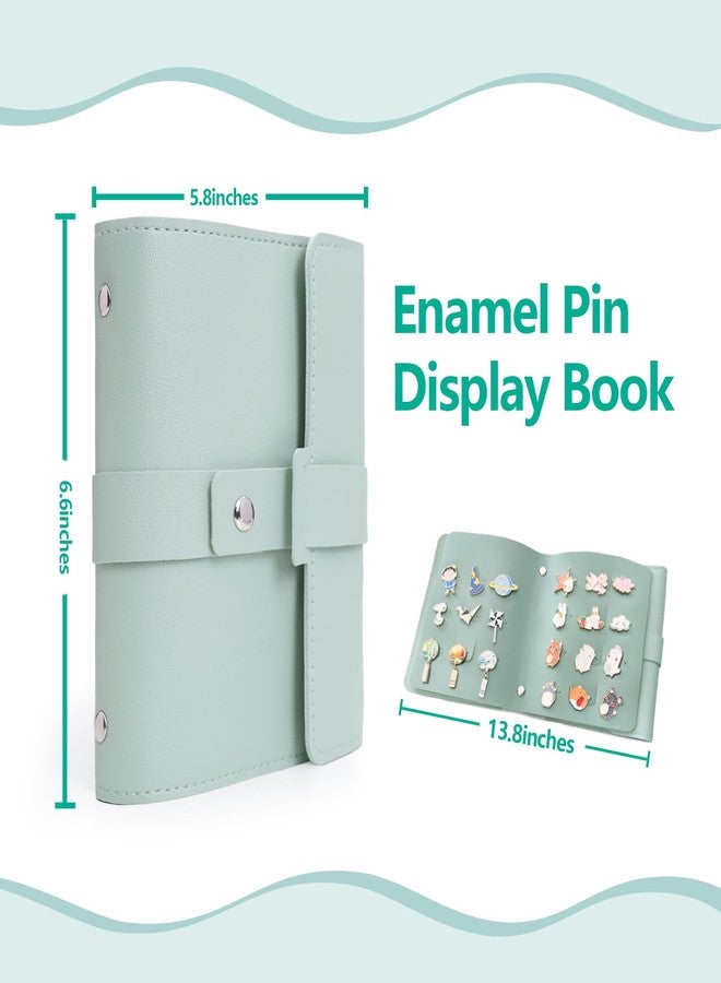 JCWPVA Enamel Pin Display Book - 4 Page Leather Travel Organizer for Collectors, Portable Lapel Pin Holder with Secure Storage, Compact Pin Trading Book (Sage Green) - Image 3