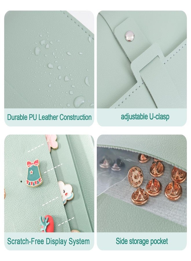 JCWPVA Enamel Pin Display Book - 4 Page Leather Travel Organizer for Collectors, Portable Lapel Pin Holder with Secure Storage, Compact Pin Trading Book (Sage Green) - Image 5