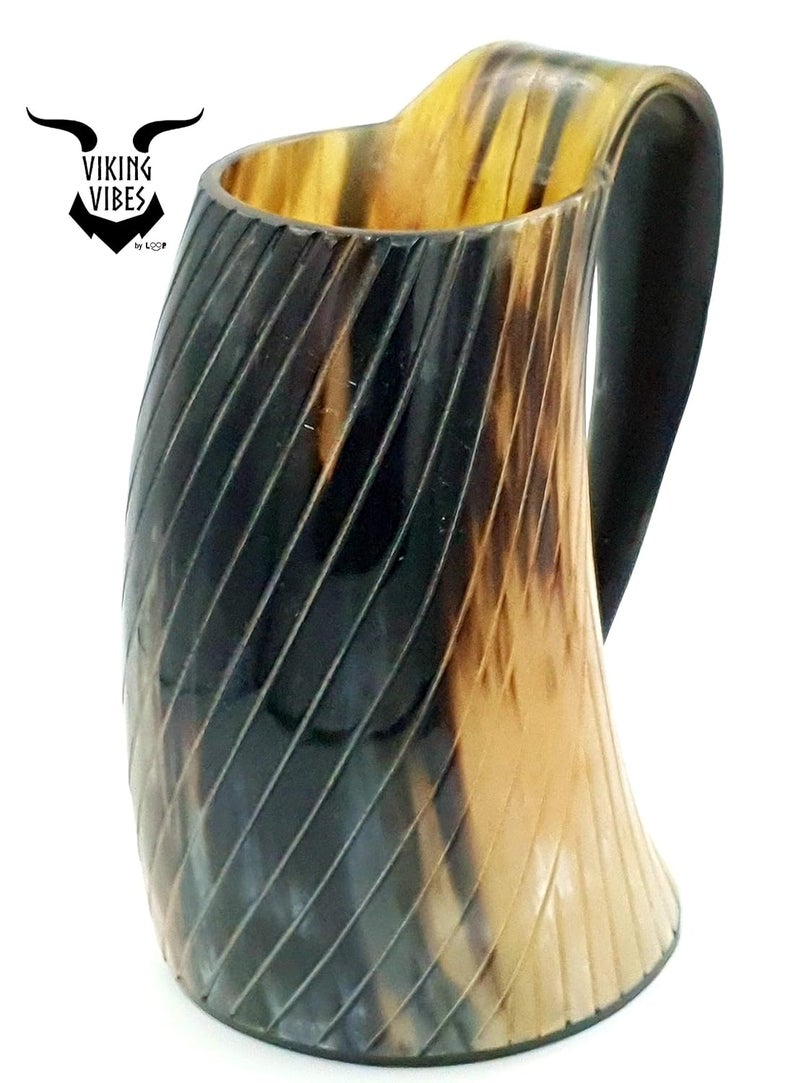Loop Viking Vibes Drinking Horn Mug Tankard Special Edition Hand Engraved Viking Original Horn Mug Cup for Mead Ale and Beer Original Medieval Mug Pattern 2 750 ML 25 OZ - Image 3