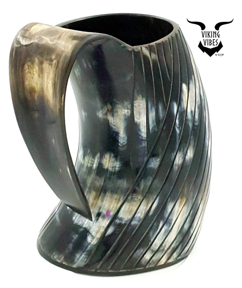Loop Viking Vibes Drinking Horn Mug Tankard Special Edition Hand Engraved Viking Original Horn Mug Cup for Mead Ale and Beer Original Medieval Mug Pattern 2 750 ML 25 OZ - Image 2