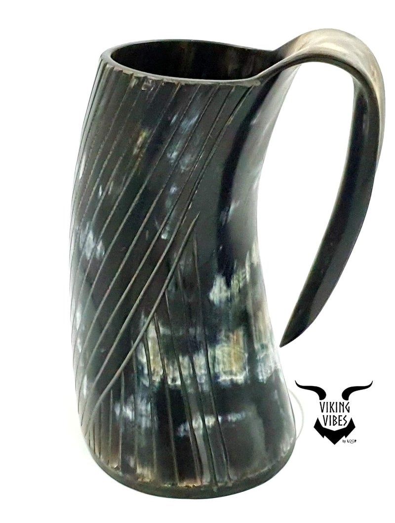 Loop Viking Vibes Drinking Horn Mug Tankard Special Edition Hand Engraved Viking Original Horn Mug Cup for Mead Ale and Beer Original Medieval Mug Pattern 2 750 ML 25 OZ - Image 4