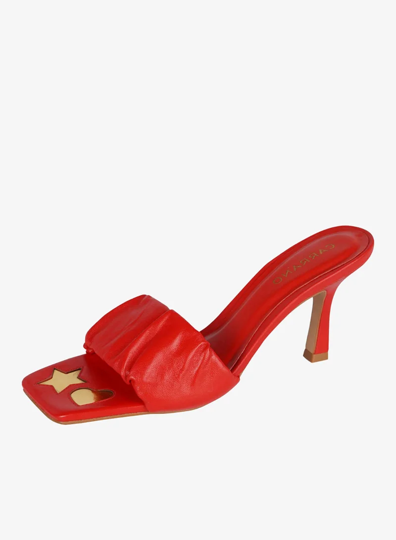 Carrano Red Carrano Ladies Fashionable Imprinted Square Toe Mule 321036 Cab0625 for Women | Best Price UAE