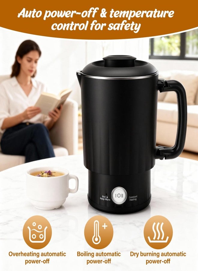 PAHTTO Portable Travel Electric Kettle, 600ML Small Water Kettle with Ceramic Cup, 304 Stainless Steel Water Boiler with Dual Power Control, Compact Design for Camping, RV, Business Trip & Hotel Stays, Black - Image 5