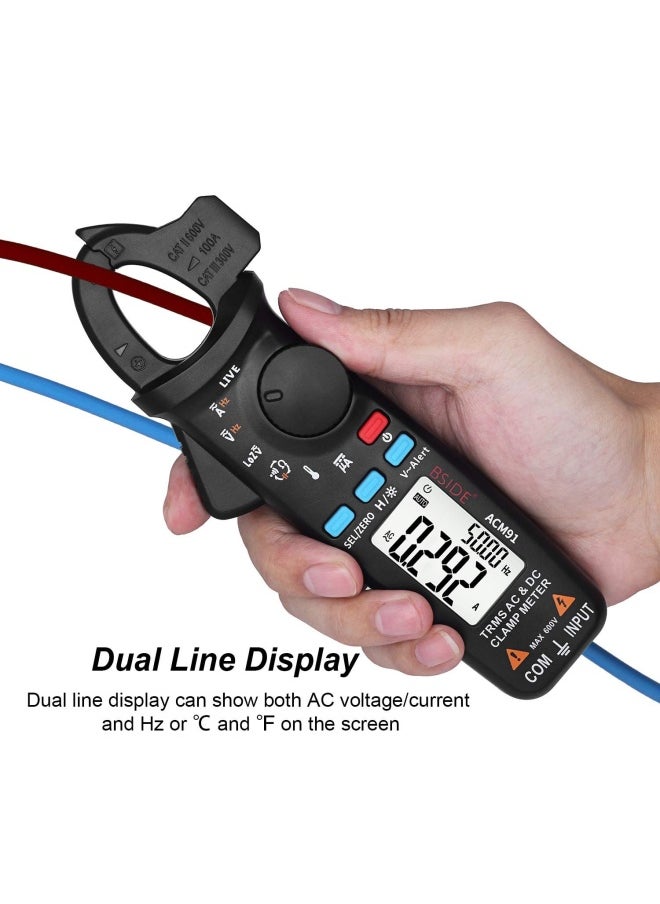 ACM91 Digital Clamp Meter 1mA AC DC Current True RMS Auto-Ranging 6000 Counts Hz Temperature Capacity Live Check V-Alert Low Impedance Voltage Tester