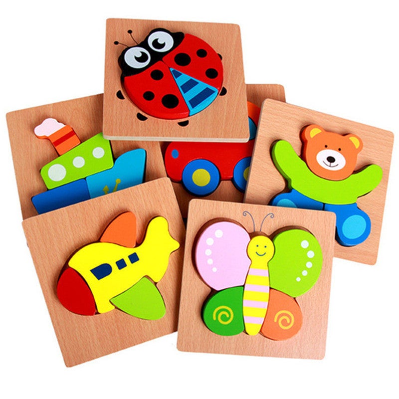 Wooden 3D Three-Dimensional Puzzle Children'S Educational Toys Baby Early Education Cartoon Animal Traffic Puzzle Hand-Held Plate - Image 3