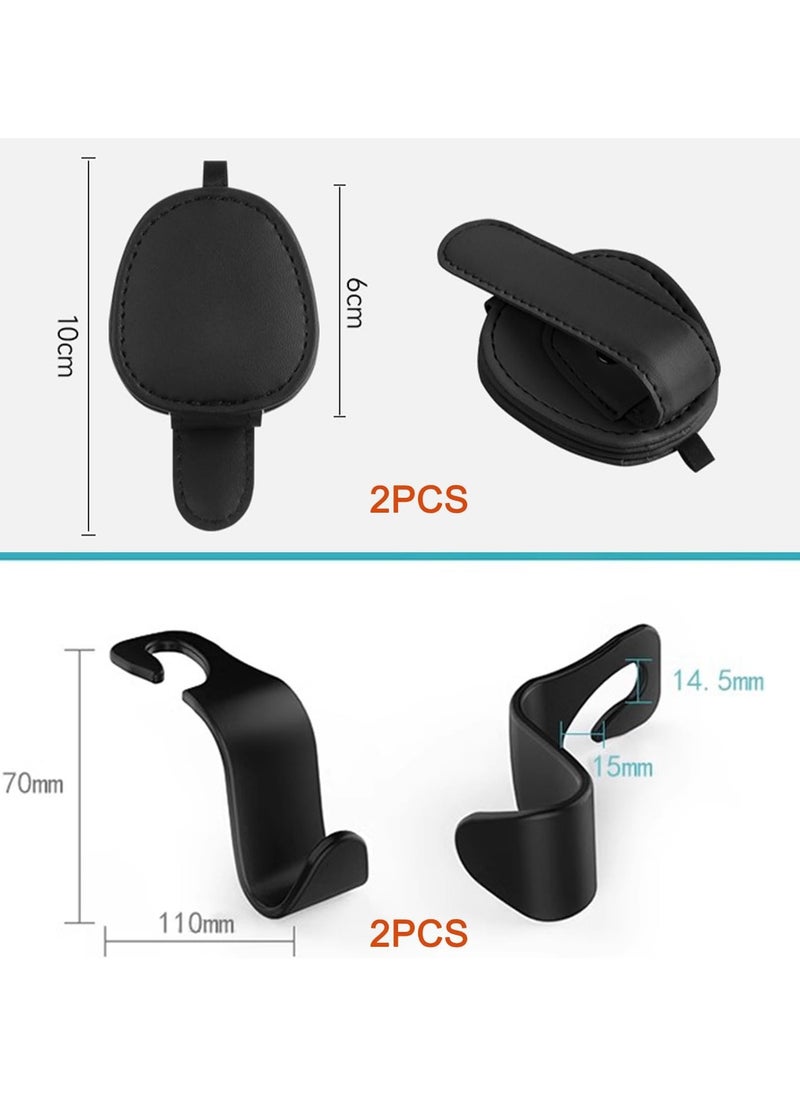 2 car seat backrest hidden multifunctional hooks+2 sun visors, multifunctional eyewear clips, and ticket storage support