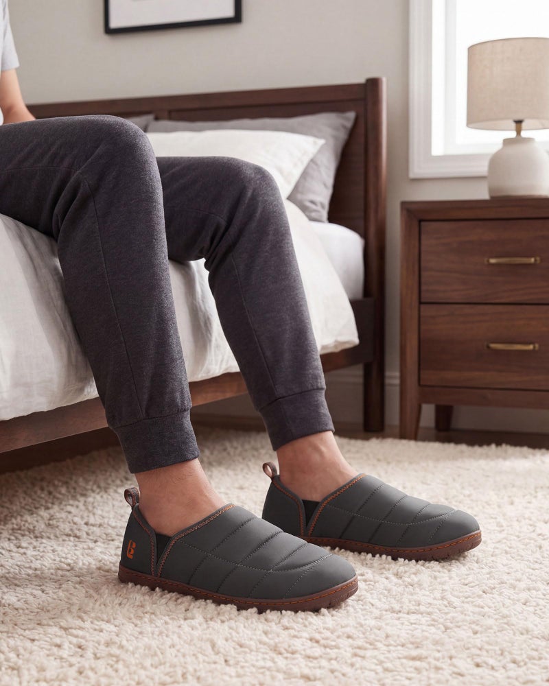 LongBay Men's Outdoor Slippers Two Tone Warm Memory Foam Slip On Indoor House Shoes bedroom Loafers Grey, 11 - Image 2