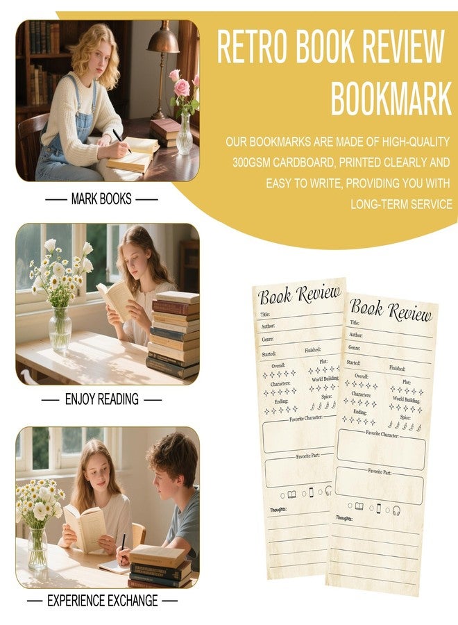 Well Tile 100 Pack Retro Book Review Bookmark Book Lovers&Readers Review Bookmarks 3.5x8 Inch-Book Tracker Note Pads Bookmark for Reading Journals Book Review Tracker Reading Log for Bookworm Readers Students - Image 2