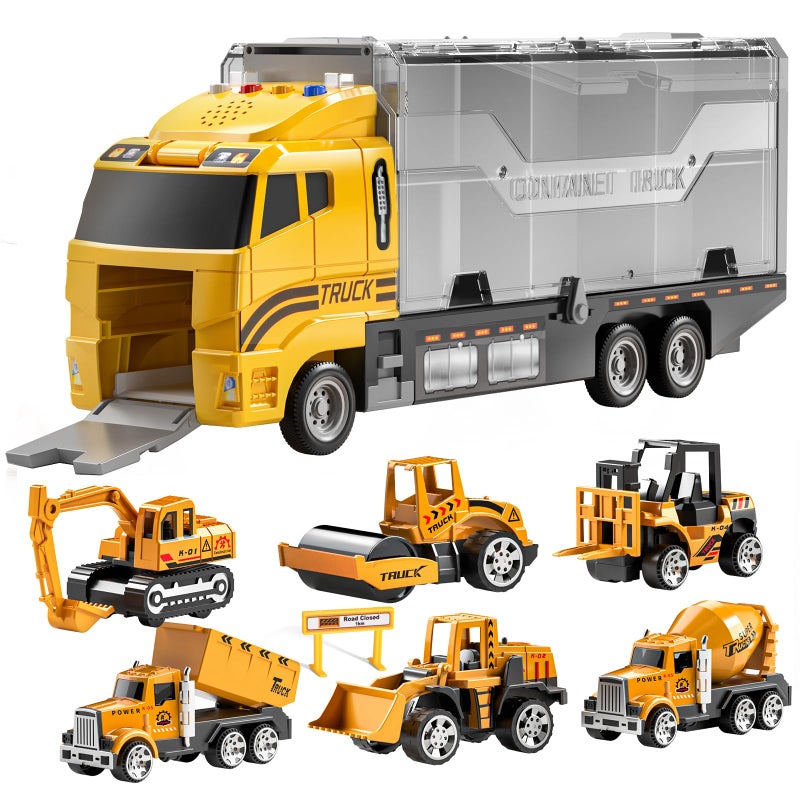 TEMI Toddler Toys for 3 4 5 6 Years Old Boys, Die-cast Construction Toys Car Carrier Vehicle Toy Set w/Play Mat, Kids Toys Truck Alloy Metal Car Toys Set for Age 3-9 Toddlers Kids Boys & Girls - Image 1