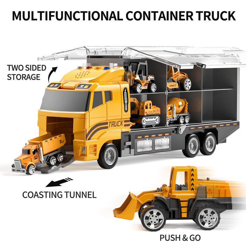 TEMI Toddler Toys for 3 4 5 6 Years Old Boys, Die-cast Construction Toys Car Carrier Vehicle Toy Set w/Play Mat, Kids Toys Truck Alloy Metal Car Toys Set for Age 3-9 Toddlers Kids Boys & Girls - Image 4