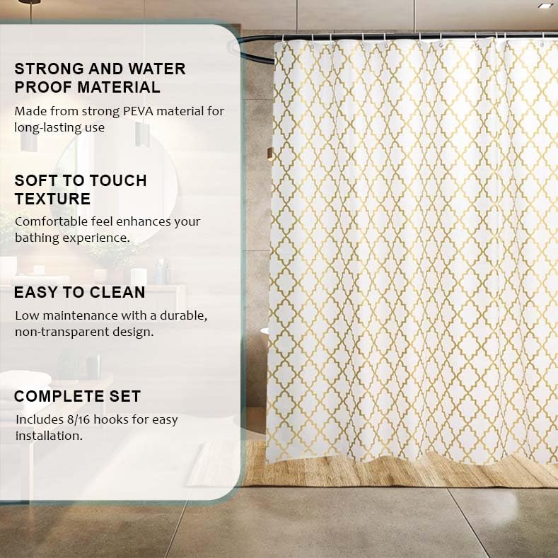 Kuber Industries 6x6 Ft Waterproof Shower Curtains For Bathroom | Washroom Partition Screen & Wall Divider Parda For Bath | Checkered - Gold - Image 5