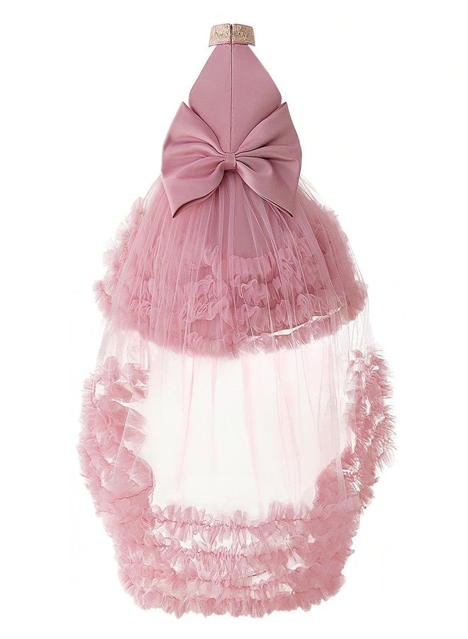 Lamgool Toddler Baby Girls Flower Pageant Dress with Train Halter Pink Princess Tulle Formal Ball Gown for Sneaker Ball Party 2-3T - Image 4