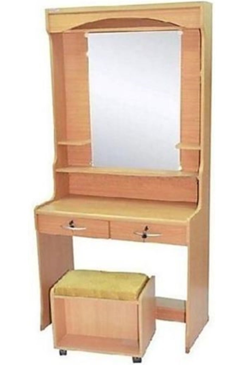 AL WADI FURNITURE Large Wooden Dresser | Dressing Table | Vanity Table | Makeup Table with Mirror and Stool, Lockable Two Front Drawers, Beige 175 x 80 x 38 cm - Image 1