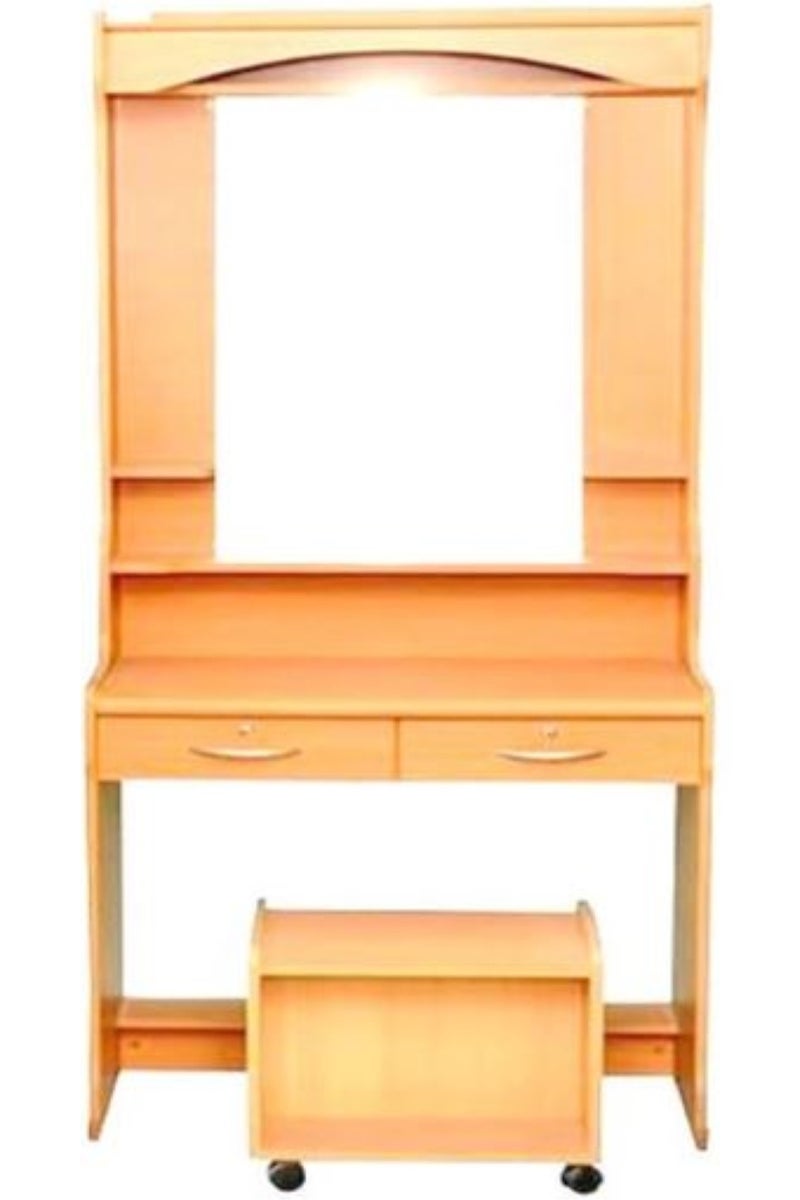 AL WADI FURNITURE Large Wooden Dresser | Dressing Table | Vanity Table | Makeup Table with Mirror and Stool, Lockable Two Front Drawers, Beige 175 x 80 x 38 cm - Image 3