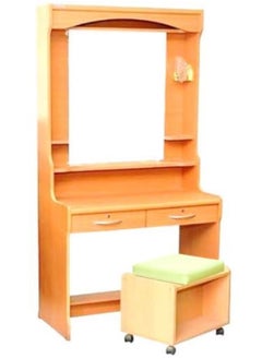 AL WADI FURNITURE Al Wadi Furniture Large Wooden Dresser | Dressing Table | Vanity Table | Makeup Table with Mirror and Stool, Lockable Two Front Drawers, internal Light holder, Beige 175 x 80 x 38 cm  - Image 1