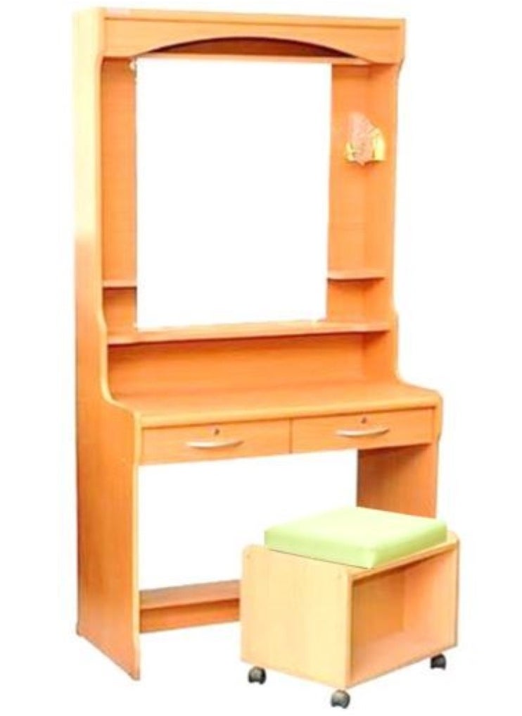 AL WADI FURNITURE - Al Wadi Furniture Large Wooden Dresser | Dressing Table | Vanity Table | Makeup Table with Mirror and Stool, Lockable Two Front Drawers, internal Light holder, Beige 175 x 80 x 38 cm - Image 1