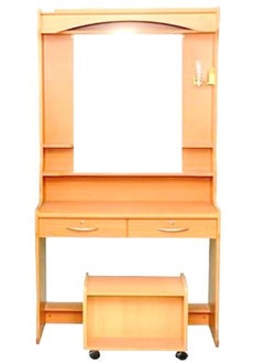 AL WADI FURNITURE Al Wadi Furniture Large Wooden Dresser | Dressing Table | Vanity Table | Makeup Table with Mirror and Stool, Lockable Two Front Drawers, internal Light holder, Beige 175 x 80 x 38 cm  - Image 2