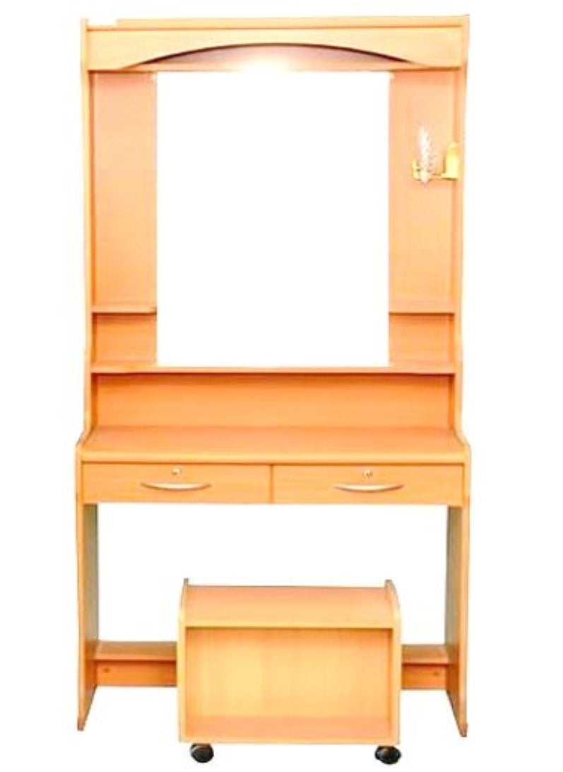 AL WADI FURNITURE - Al Wadi Furniture Large Wooden Dresser | Dressing Table | Vanity Table | Makeup Table with Mirror and Stool, Lockable Two Front Drawers, internal Light holder, Beige 175 x 80 x 38 cm - Image 1