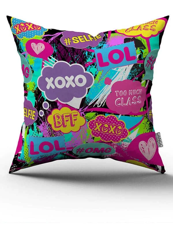 Cango Home Double Sided Black Multicolor Popart Patterned Digital Print Throw Pillow Case - CGH391-CT