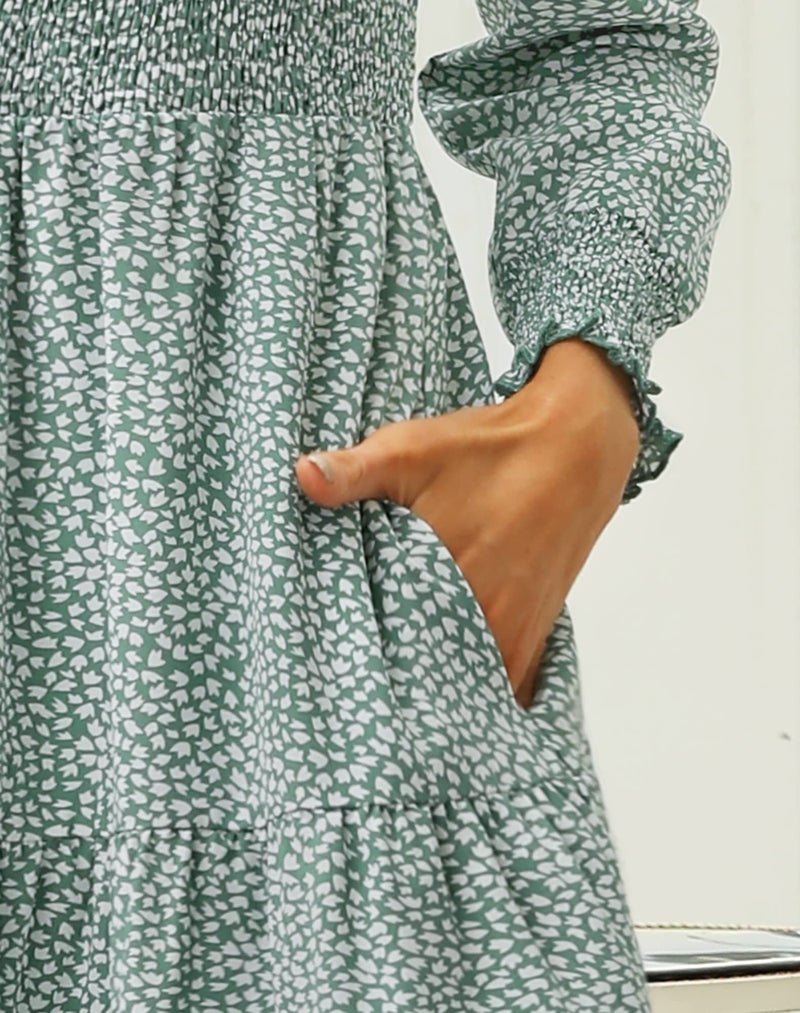 Zattcas Long Sleeve Spring Fall Dresses for Women 2026 Casual Flowy Work Church Modest Boho Floral Midi Dress Semi Formal Winter Wedding Guest Dresses Green XL - Image 5