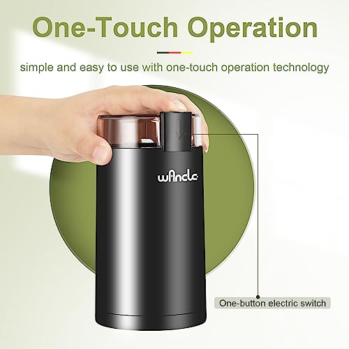 wancle مطحنة قهوة كهربائية وونكل، مطحنة توابل، مطحنة قهوة بلمسة واحدة للحبوب، التوابل والمزيد، مع فرشاة تنظيف سوداء - Image 4
