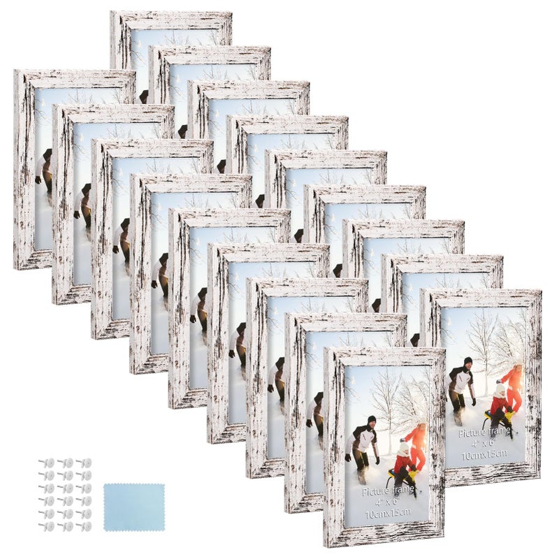PHAREGE 4x6 Picture Frame Bulk Distressed White Set of 18 MDF Wood Grain Frame for Display 4 by 6 Family Wedding Photos on Tabletop or Wall