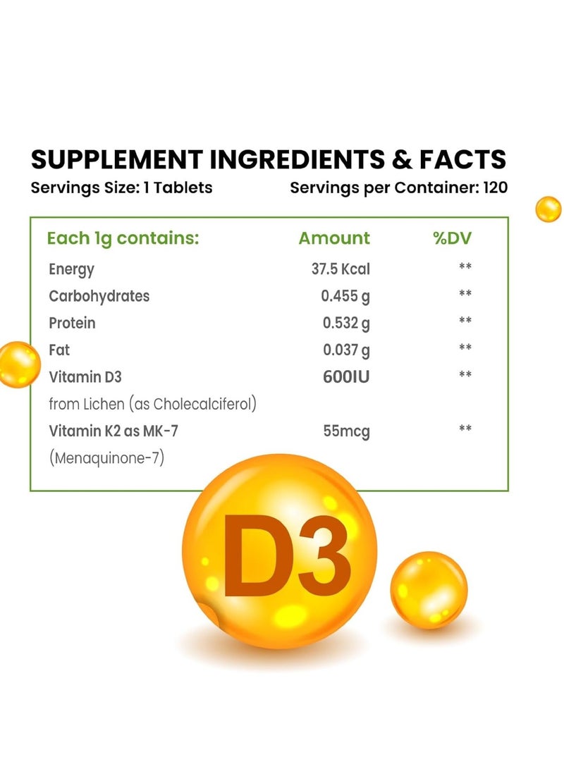 Himalayan Organics Vitamin D3+K2 120 Tablets/ Advanced bone support - Image 3