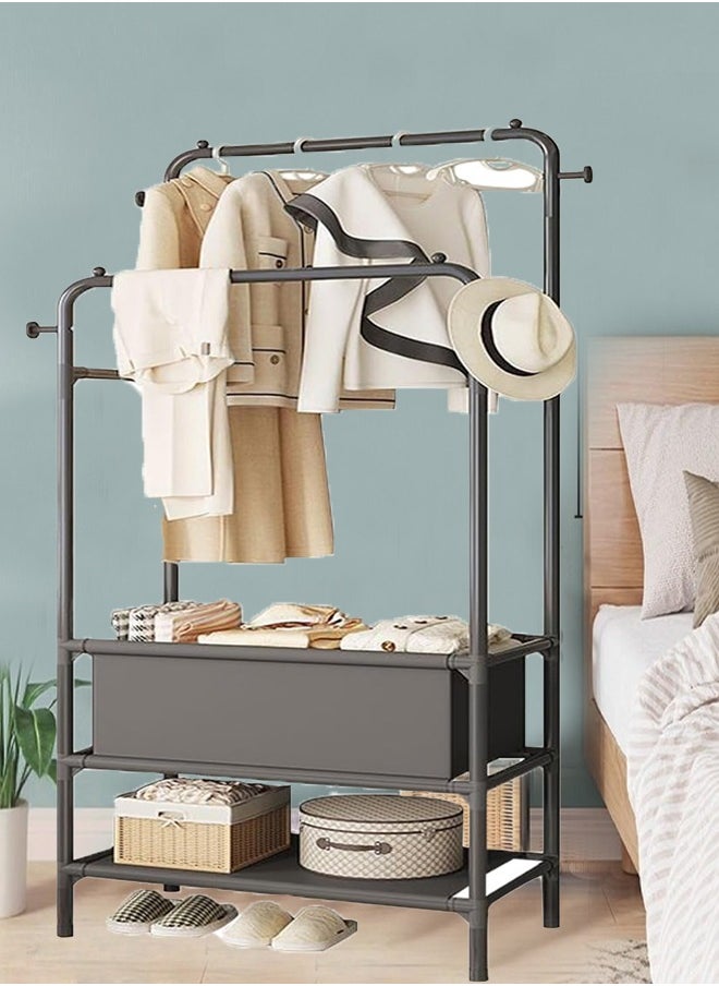ULHYC Clothes organizer and Holder, Coat Rack Metal,Clothing Rack with Storage Bag, 3-in-1 Garment Rack, Non-woven Shelves for Shoes, Clothes Rack for Bedroom, Hallway, Entryway, Black  - Image 1