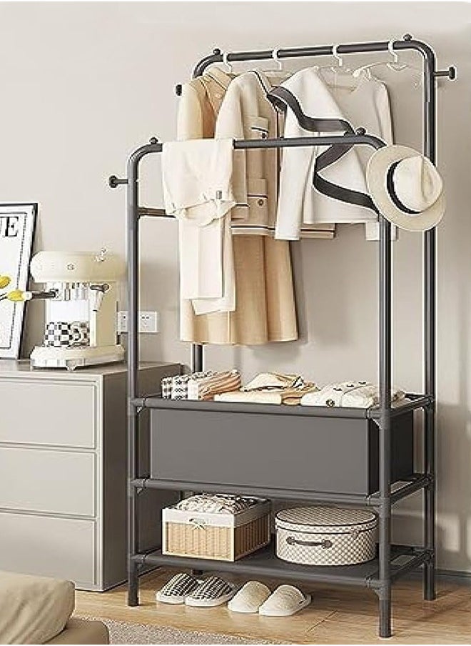 ULHYC Clothes organizer and Holder, Coat Rack Metal,Clothing Rack with Storage Bag, 3-in-1 Garment Rack, Non-woven Shelves for Shoes, Clothes Rack for Bedroom, Hallway, Entryway, Black  - Image 2