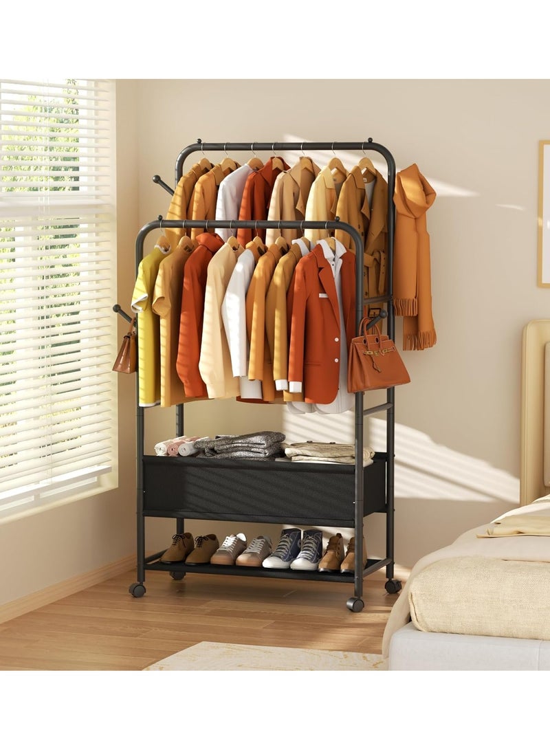 ULHYC Clothes organizer and Holder, Coat Rack Metal,Clothing Rack with Storage Bag, 3-in-1 Garment Rack, Non-woven Shelves for Shoes, Clothes Rack for Bedroom, Hallway, Entryway, Black  - Image 3