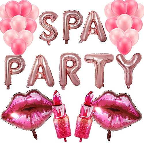 DUFACAI 32 Pcs Spa Party Decorations Balloons Spa Theme Birthday Party Supplies Lipstick Cosmetics Balloons for Girls Spa Day Makeup Party pink - Image 1