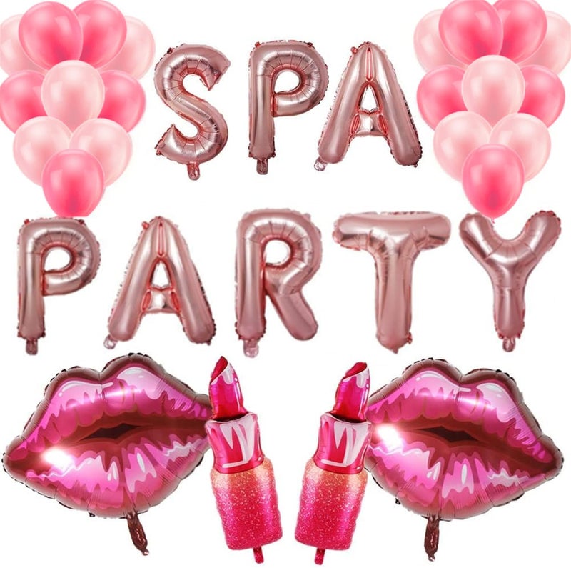 DUFACAI 32 Pcs Spa Party Decorations Balloons Spa Theme Birthday Party Supplies Lipstick Cosmetics Balloons for Girls Spa Day Makeup Party pink - Image 2
