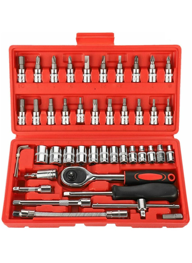 OUTAD 46-Piece Ratchet Wrench Socket Set Metric Drive Screwdriver With Box  - Image 1