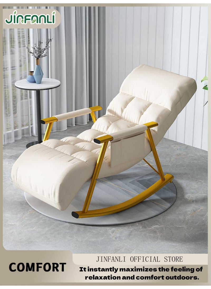 JINFANLI Modern Bedroom Breathable Sofa Lounger with armrests, Comfortable Living Room Rocking Chair with Cushion, Garden Rocking Chair with legrest, Adjustable backrest,with Side Pockets (Color : Off-White - Image 1