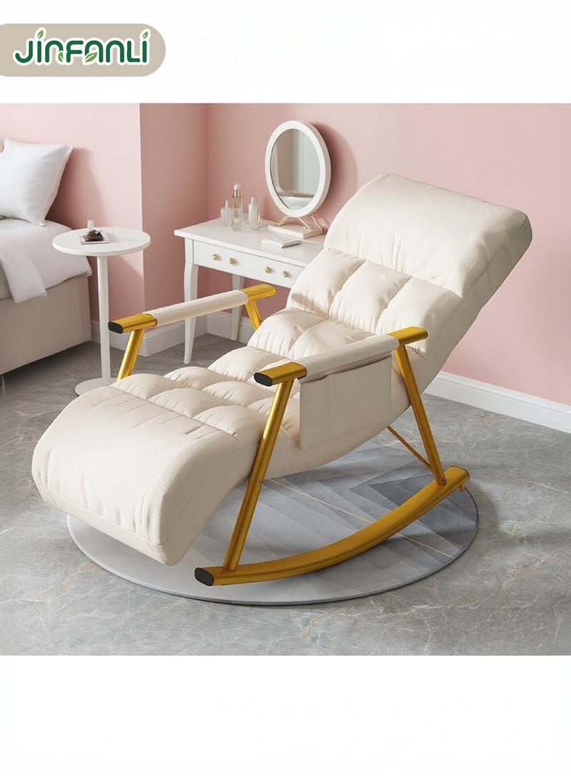 JINFANLI Modern Bedroom Breathable Sofa Lounger with armrests, Comfortable Living Room Rocking Chair with Cushion, Garden Rocking Chair with legrest, Adjustable backrest,with Side Pockets (Color : Off-White - Image 5