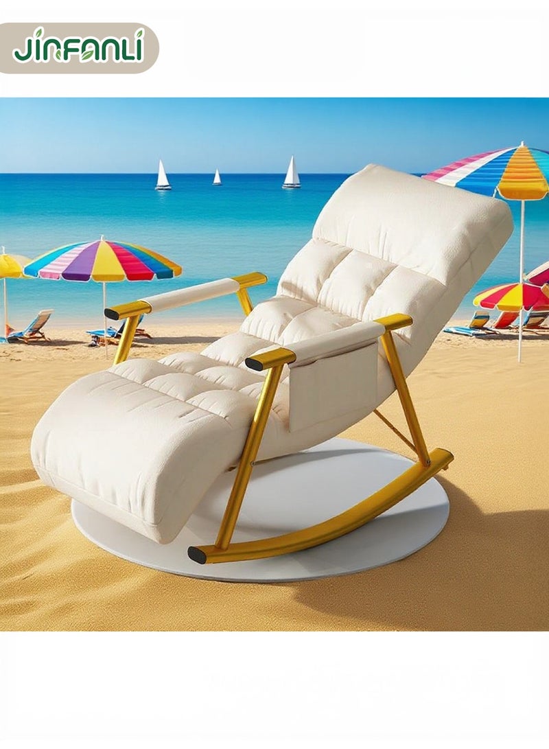 JINFANLI Modern Bedroom Breathable Sofa Lounger with armrests, Comfortable Living Room Rocking Chair with Cushion, Garden Rocking Chair with legrest, Adjustable backrest,with Side Pockets (Color : Off-White - Image 4