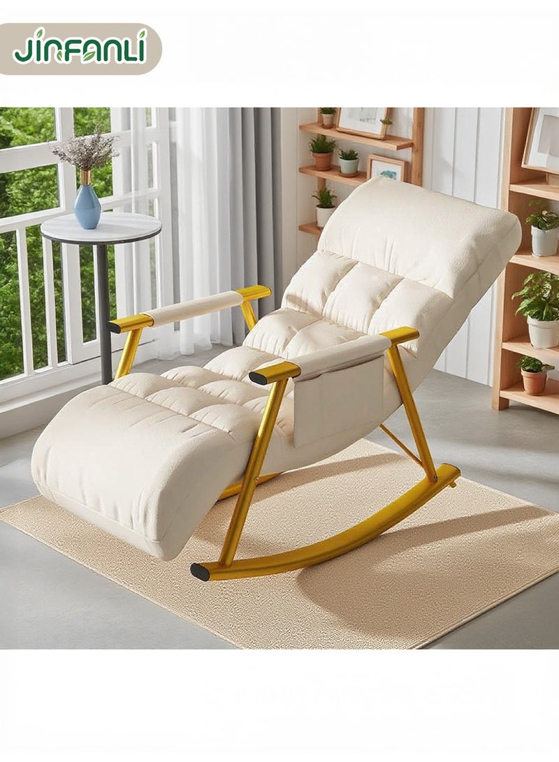 JINFANLI Modern Bedroom Breathable Sofa Lounger with armrests, Comfortable Living Room Rocking Chair with Cushion, Garden Rocking Chair with legrest, Adjustable backrest,with Side Pockets (Color : Off-White - Image 2
