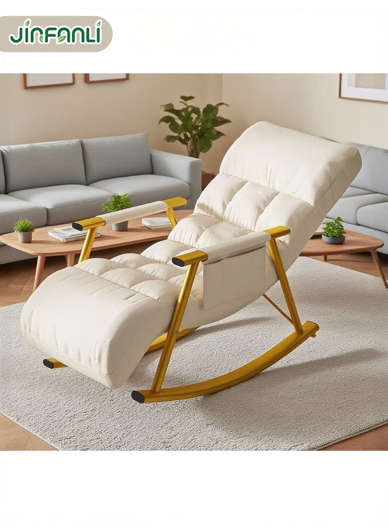 JINFANLI Modern Bedroom Breathable Sofa Lounger with armrests, Comfortable Living Room Rocking Chair with Cushion, Garden Rocking Chair with legrest, Adjustable backrest,with Side Pockets (Color : Off-White - Image 3