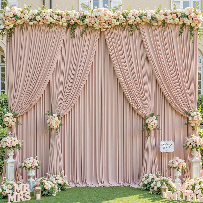 PARTISKY 16x10FT Nude Backdrop Curtains for Wedding Parties, Wrinkle Free Polyester Photography Backdrop Drapes for Wedding Baby Shower Birthday Parties Stage Background Stand Decorations 4x10ft,4 Panels - Image 1