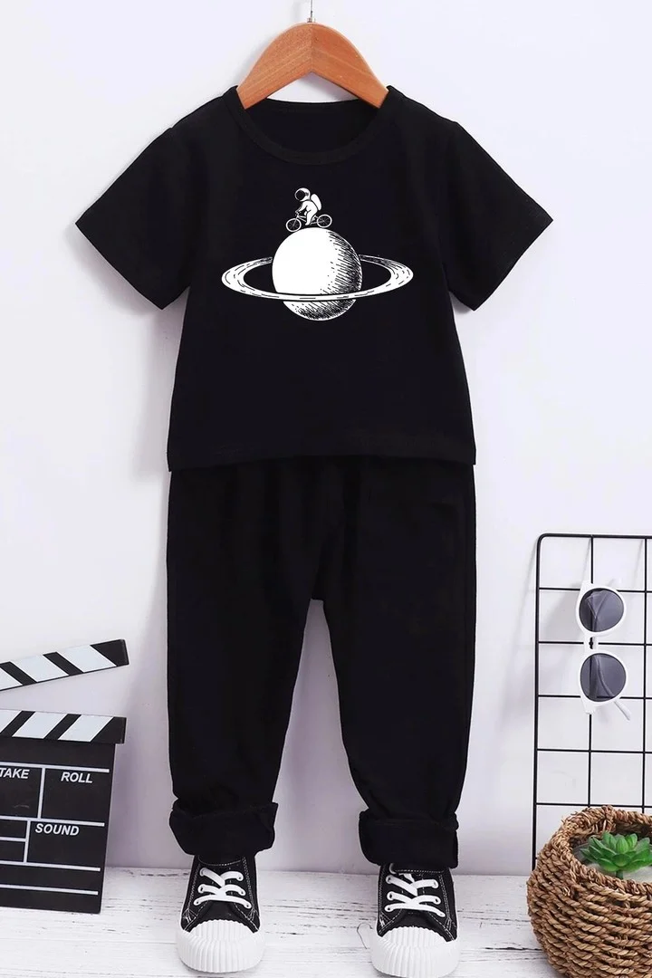 ONLYTRENDWEAR Çocuk Astronaut Rides Alt - Üst Eşofman Takımı 3-4 Years Old Black