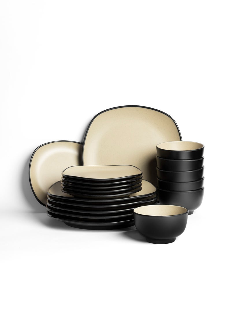 Master Gold 18 Piece Square Dinner Set Perfect for 6 Person Premium Melamine Unbreakable Dishwasher Safe | Melamine Plates Set with Matte Finish | Food Grade Melamine Dinner Set (Beige, 18 Pieces) - Image 1