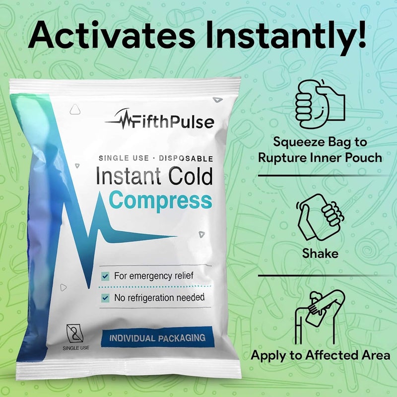 FifthPulse أكياس ثلج فورية قابلة للتصرف 5 عبوات 5 × 6 كمادات باردة للإصابات والتورم وتخفيف الألم والوجع لا تحتاج إلى تبريد أو تجميد مجموعة الإسعافات الأولية أكياس باردة للطوارئ - Image 4