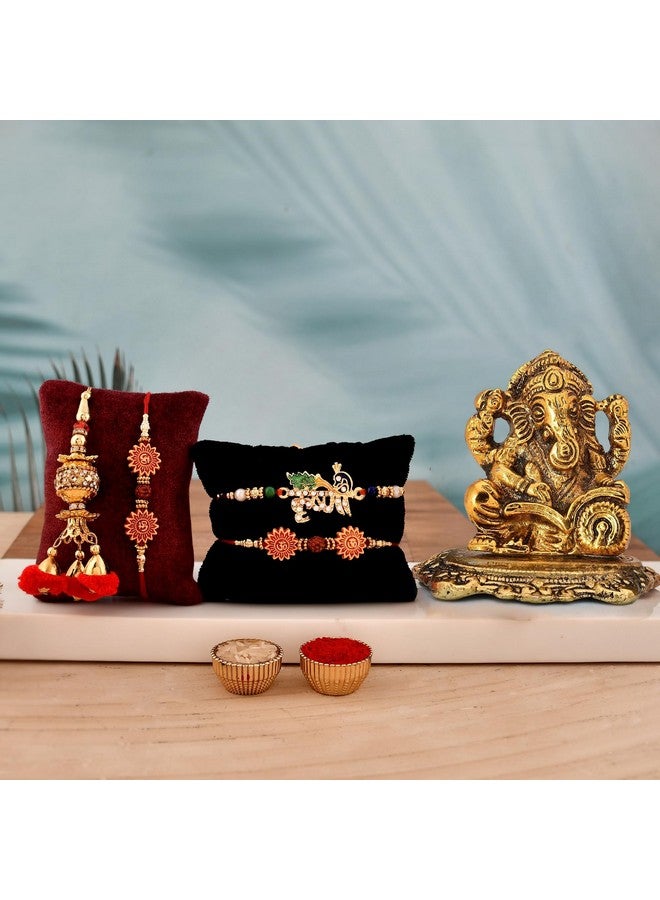 Collectible India Rakhi Gift for Brother and Bhabhi,Rakshabandhan Gifts Combo for Brother Set - Rakhi for Rakshabandhan Gifts for Bhaiya Bhabhi - Ganesh Idol Showpiece, Lumba Rakhi, Krishna Rakhi - Image 1