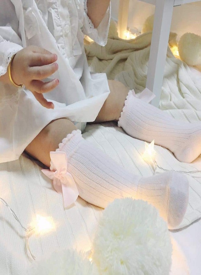Azue Baby Girl Knee High Socks Newborn Infant Cotton Cable Knit Stockings Unisex Baby Long Socks Toddler Sock Tights 5 Pairs Candy Bow 0-12 Months - Image 4