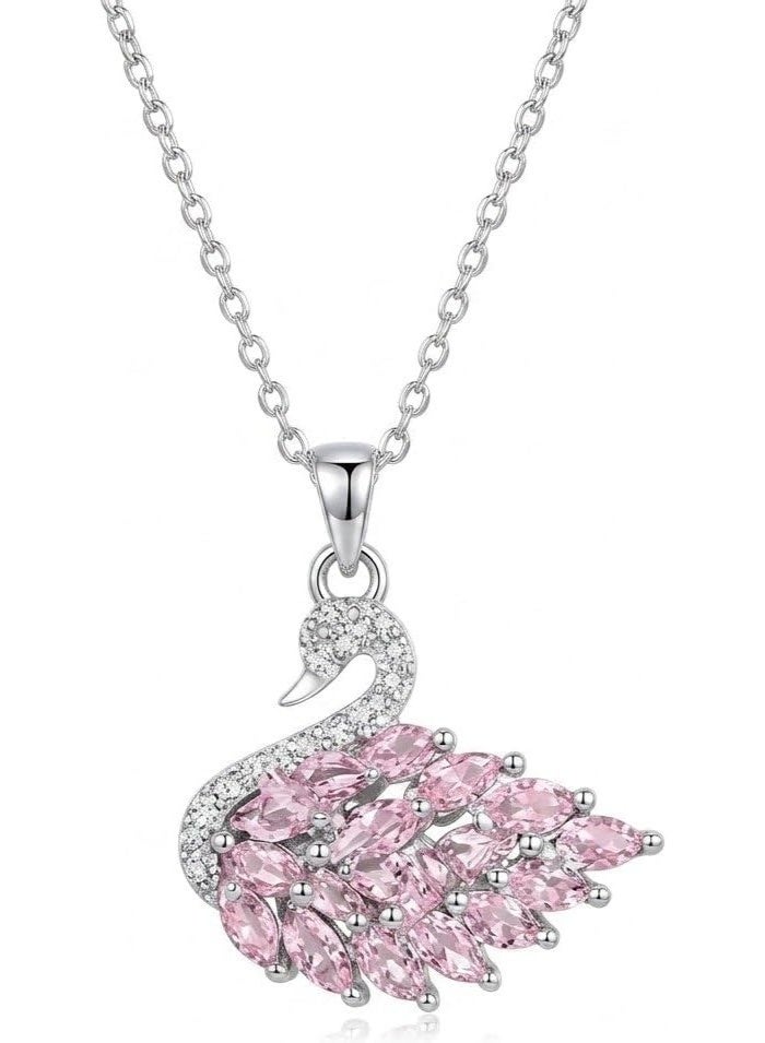 Shein Pink Swan Necklace Silver Pendant Crystal Pink Marquise Zircon Silver Plated Women Elegant Necklace Symbol of Grace and Love Luxury Gift for Girls - Image 1