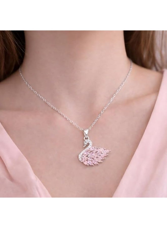 Shein Pink Swan Necklace Silver Pendant Crystal Pink Marquise Zircon Silver Plated Women Elegant Necklace Symbol of Grace and Love Luxury Gift for Girls - Image 3