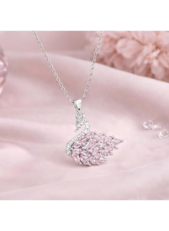 Shein Pink Swan Necklace Silver Pendant Crystal Pink Marquise Zircon Silver Plated Women Elegant Necklace Symbol of Grace and Love Luxury Gift for Girls - Image 2