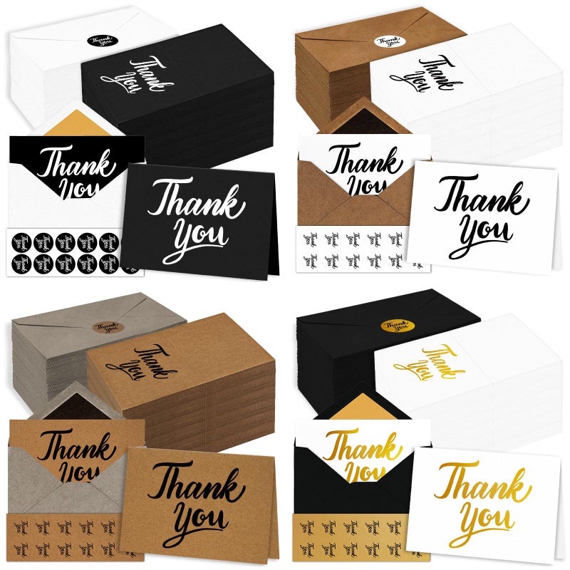 UZLU 600 PCS Thank You Cards with Envelopes Matching Stickers Thank You Notes Bulk 4x6 Inch Minimalistic Design for Business Baby Shower Wedding Small Business Graduation Bridal Shower Funeral Mixed - Image 1