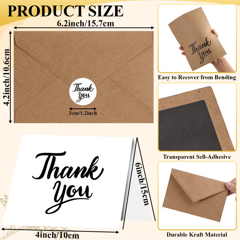 UZLU 600 PCS Thank You Cards with Envelopes Matching Stickers Thank You Notes Bulk 4x6 Inch Minimalistic Design for Business Baby Shower Wedding Small Business Graduation Bridal Shower Funeral Mixed - Image 2